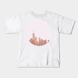 New York City (Manhattan) Skyline in Pink Kids T-Shirt